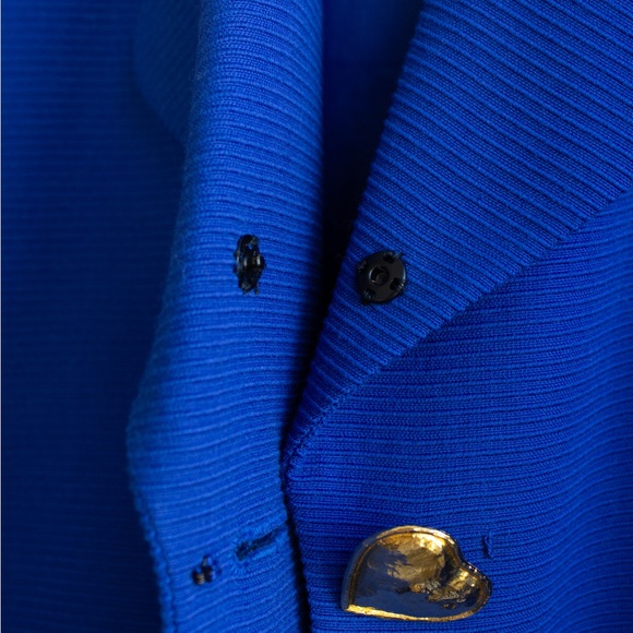 Yves Saint Laurent Encore Vintage S/S 1995 Royal Blue Gold Hearts Jacket Suit - Picture 12 of 16